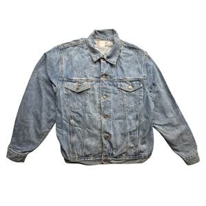 Vintage 90s Todays News Denim Trucker Jean Jacket Mens Medium Blue Button